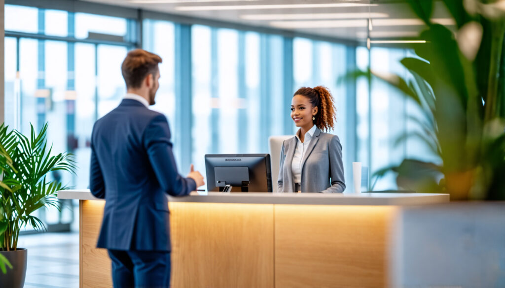 Welcome desk at biotech recruitment company